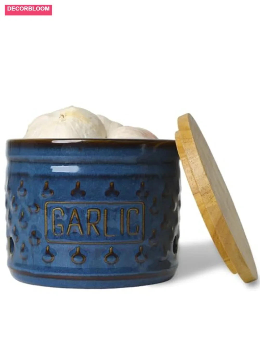 Ceramic Garlic Keeper with Lid, Garlic Holder 4.3-Inch